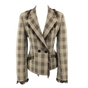 ARMANI COLLEZIONI  Brown Plaid Fringe Jacket 12